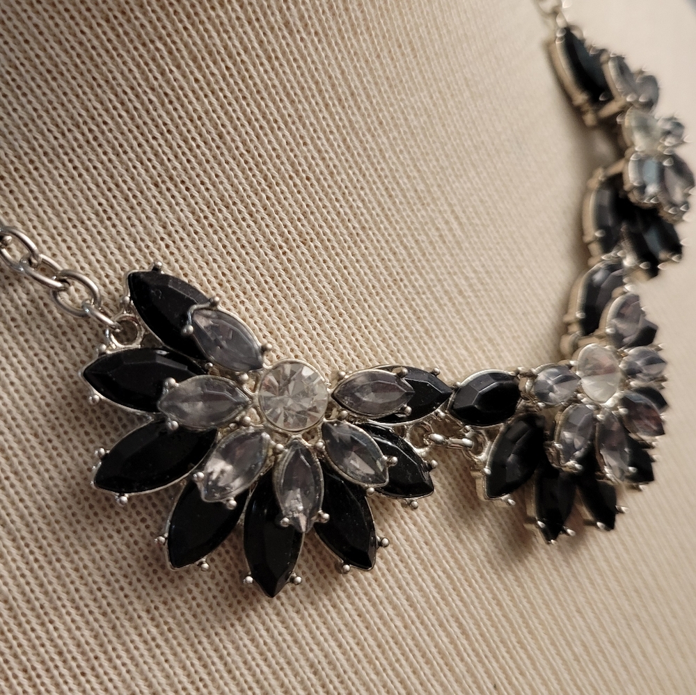 Statement Necklace Silvertone Crystals - image 2